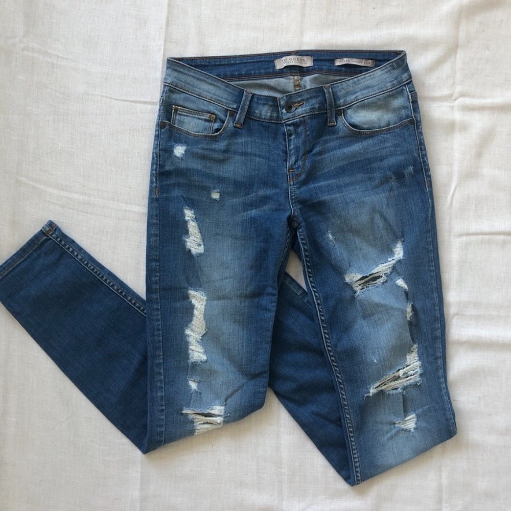 GUESS Distressed Low Rise Jeans
